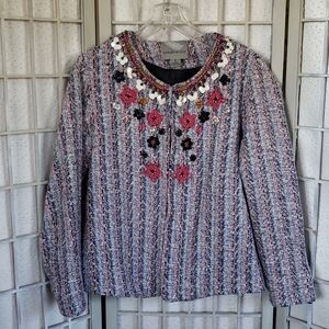 Summer of Love embroidered beaded  tweed textured jacket M